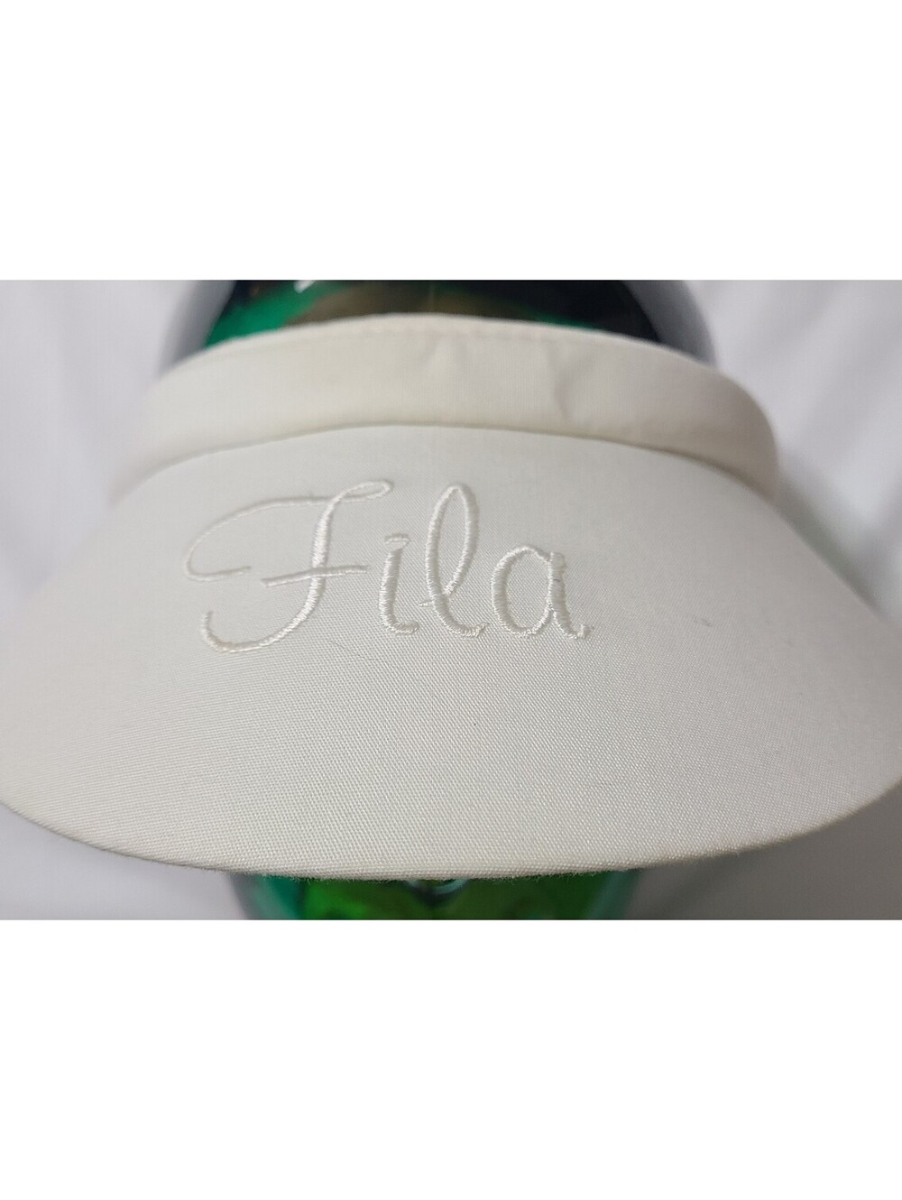 Vtg Fila Visor Womens Size OSFA White Sun Hat Script Embroidery 80s Golf Tennis
